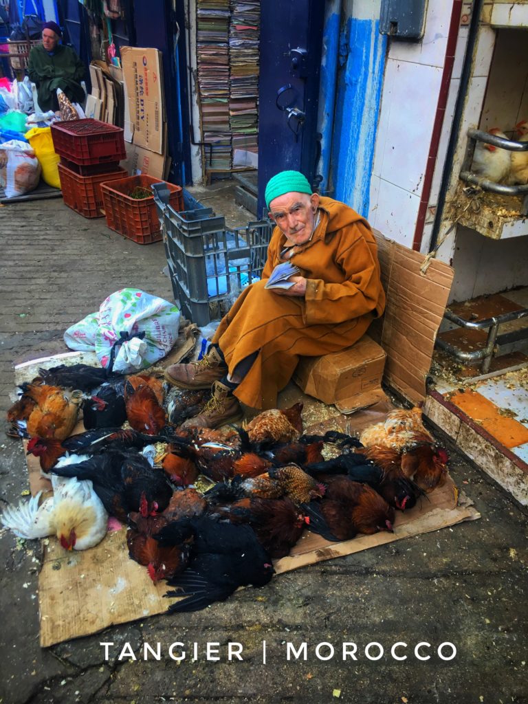 People selling chickens is just one shop you'll come across in the Tangier souk