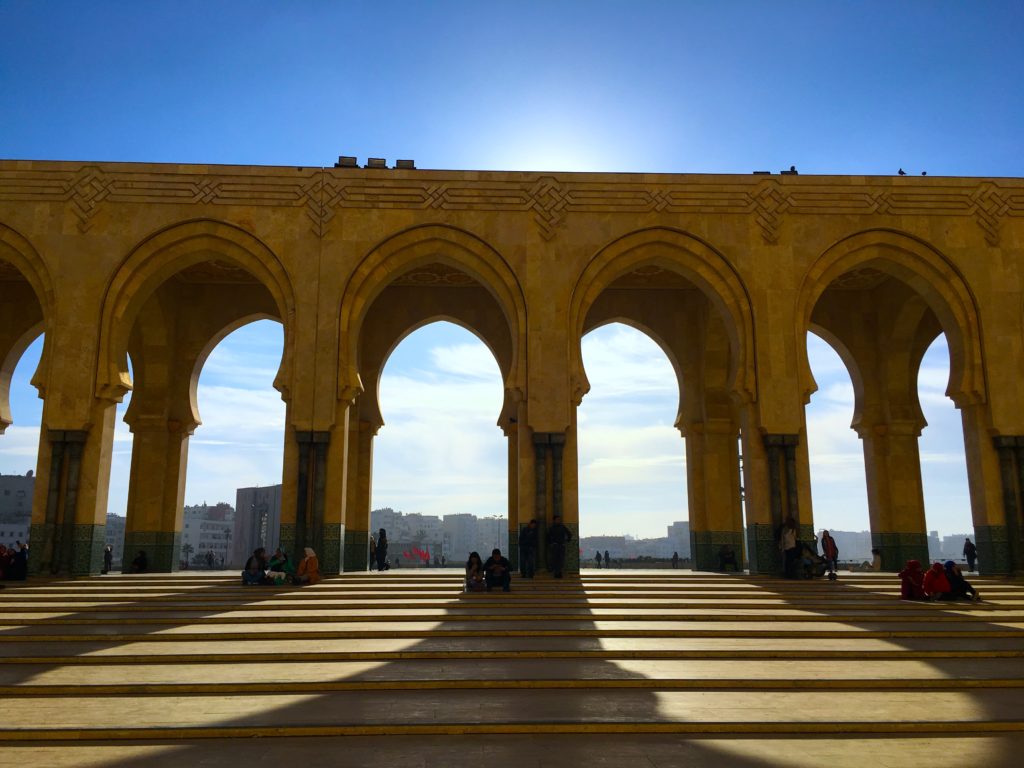 Sit in the Casablanca mosque courtyard and enjoy the sunshine