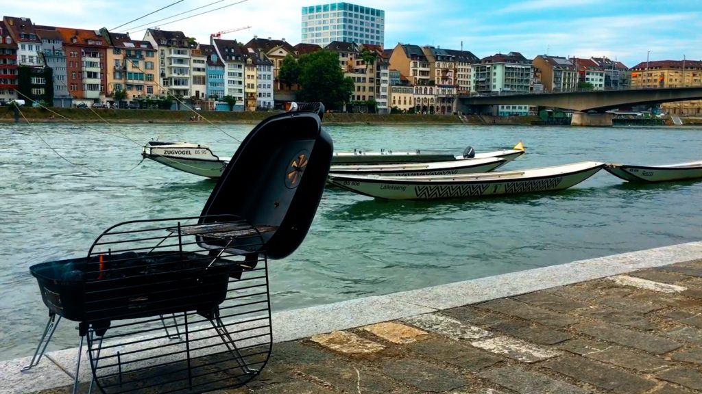 boats, bbq, and city views on the rhine river of basel switzerland